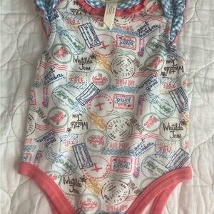 Matilda Jane Stamp Print Bodysuit with Pink and Blue Accents